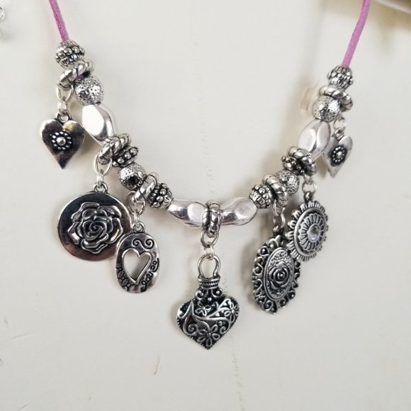L&J Believe in Charm Necklace Earring Set Pink & Silver - Picture 6 of 13